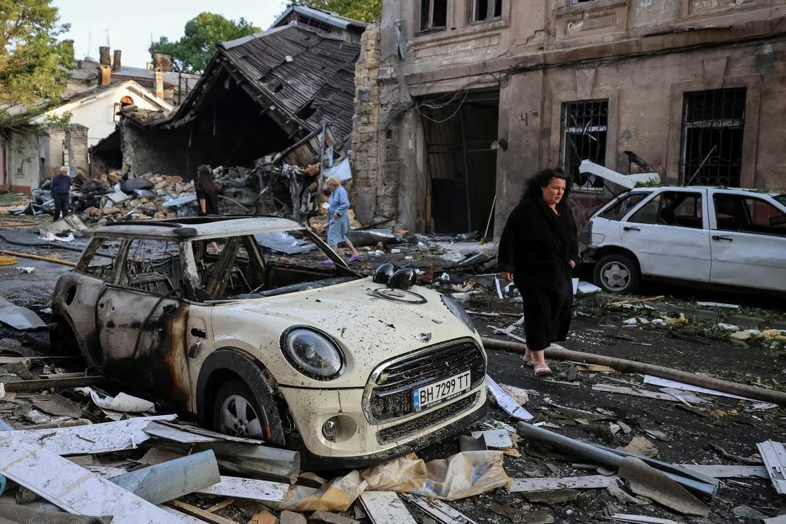 An apartment building hit by a Russian drone strike, in Odesa, Ukraine, on June 10.