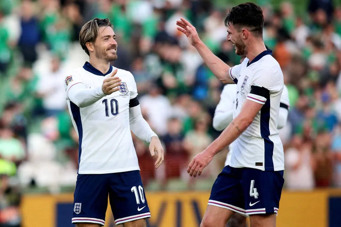 Goals from midfielders Jack Grealish (left) and Declan Rice gave interim England manager Lee Carsley a win on his debut.