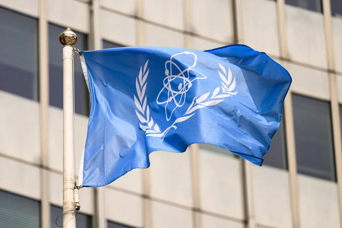The flag of the International Atomic Energy Agency (IAEA) flutters in Vienna, Austria on June 23, 2025. 