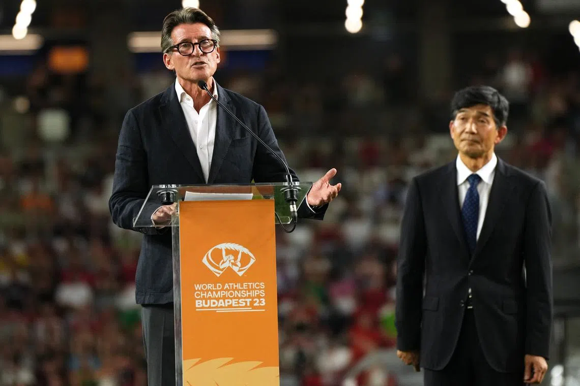 Athletics - World Athletics Championship - Women's High Jump Final - Budapest, Hungary - August 27, 2023 World Athletics President Sebastian Coe gives a speech during the closing ceremony REUTERS/Aleksandra Szmigiel/ File photo