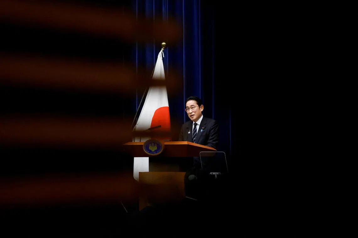 Japanese prime minister Fumio Kishida speaks during a news conference in Tokyo on Nov 2, 2023.