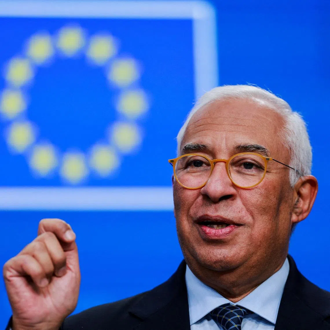 European Council President Antonio Costa holds a press conference during a European Union leaders' summit, in Brussels, Belgium, December 19, 2025. REUTERS/Stephanie Lecocq
