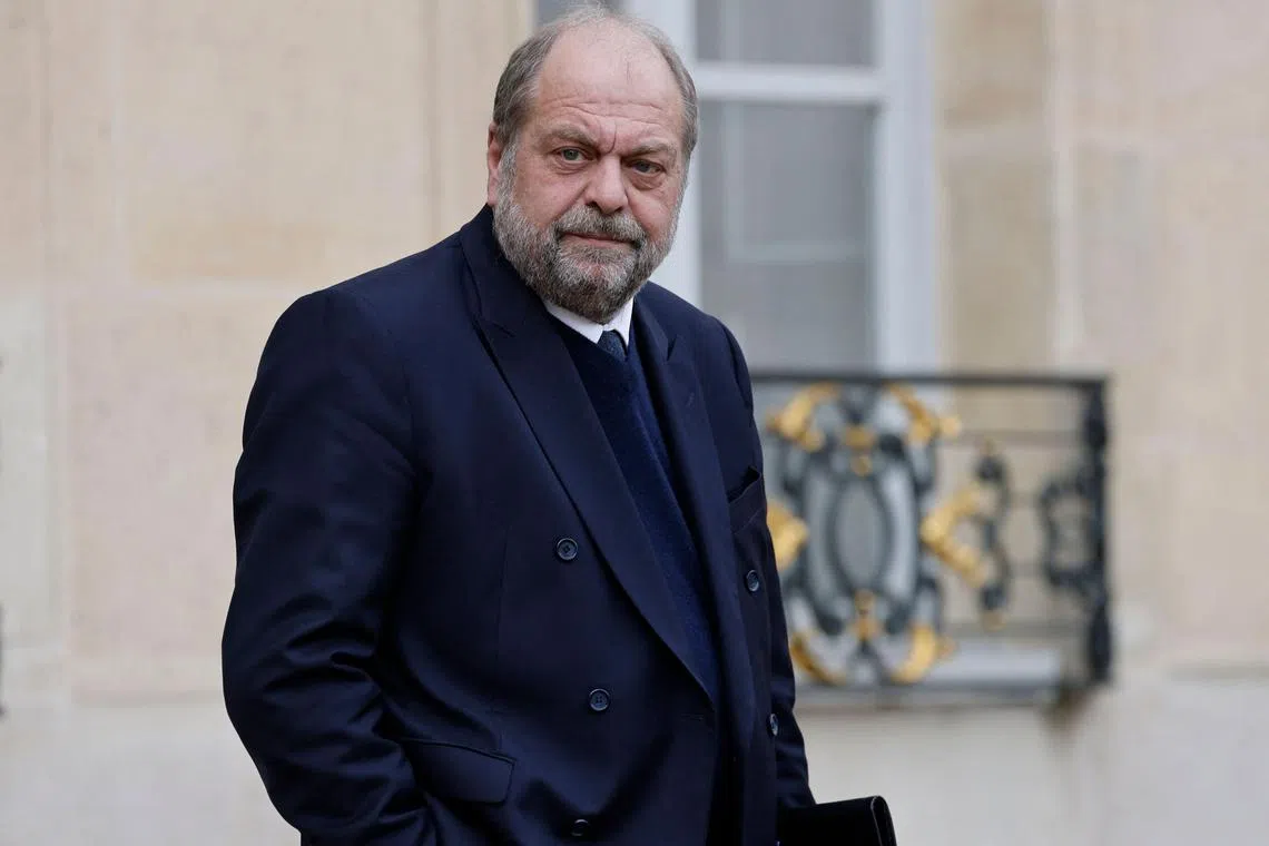 French Justice Minister Eric Dupond-Moretti leaves the Elysee presidential palace, after attending the weekly Cabinet meeting, on March 8, 2023.