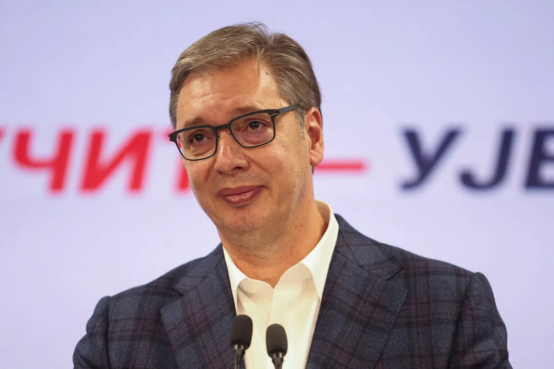 Serbia's former President and the ruling Serbian Progressive Party (SNS) prime ministerial candidate Aleksandar Vucic concedes defeat during the parliamentary election in Belgrade, Serbia, October 25, 2026. REUTERS/Zorana Jevtic