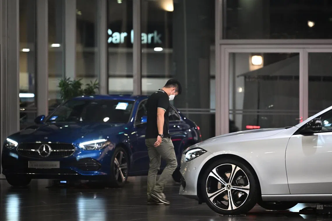 Cars on display inside Mercedes-Benz Centre in Alexandra Road.