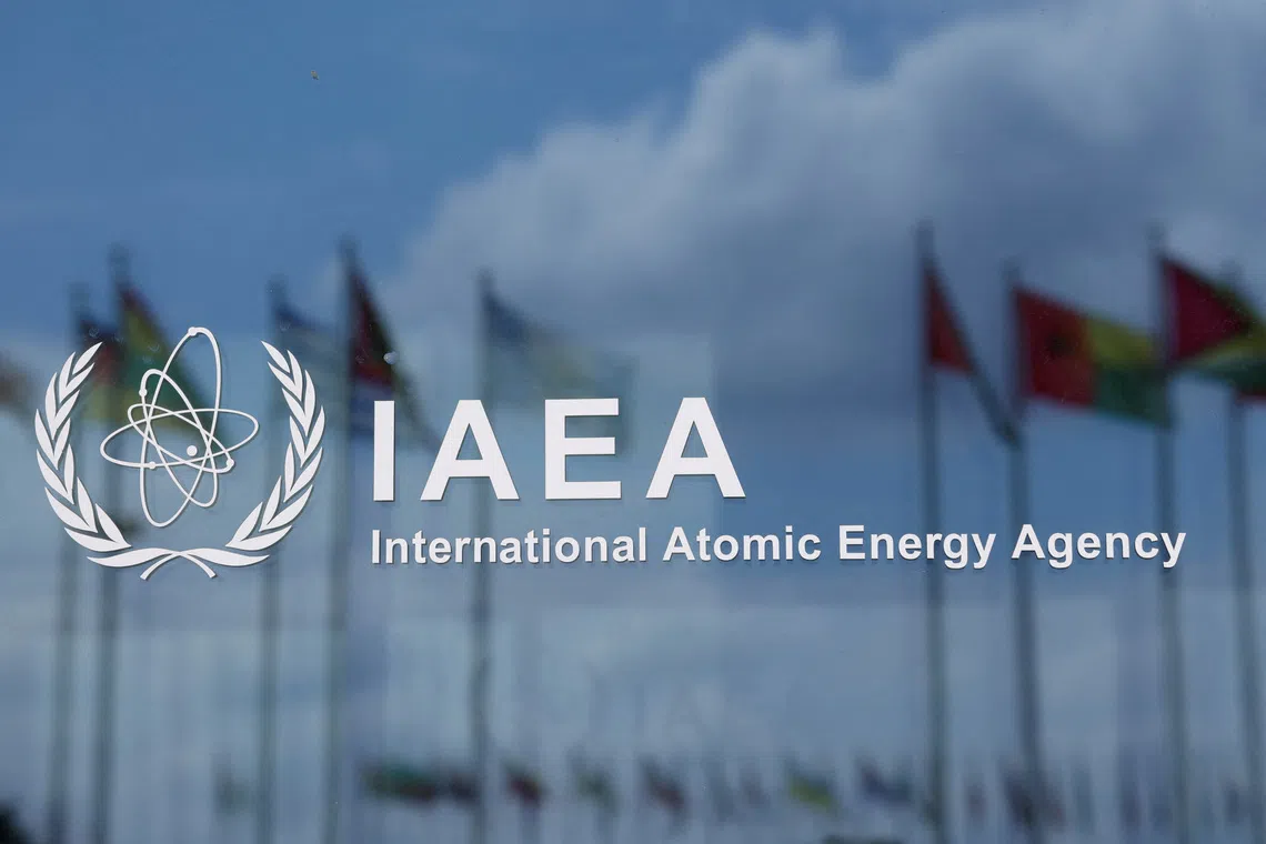 FILE PHOTO: The logo of the International Atomic Energy Agency (IAEA) is displayed at the agency's headquarters on the opening day of a quarterly meeting of its 35-nation Board of Governors in Vienna, Austria, June 3, 2024. REUTERS/Leonhard Foeger/File Photo