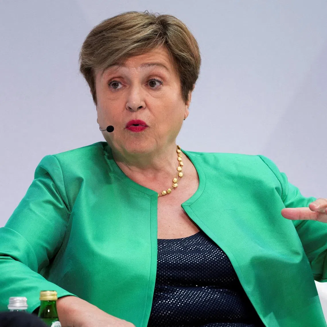 FILE PHOTO: Managing Director of the International Monetary Fund (IMF) Kristalina Georgieva takes part in \"Debate on the Global Economy\" during the 2026 annual IMF/World Bank Spring Meetings in Washington, D.C., U.S., April 16, 2026. REUTERS/Ken Cedeno/File Photo