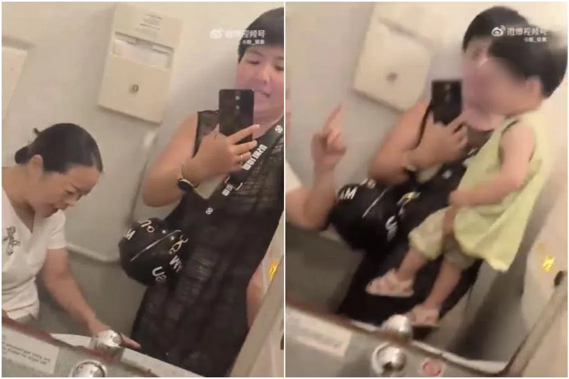 The two travellers took the toddler, who began crying during the flight, into the bathroom with the grandmother’s consent.