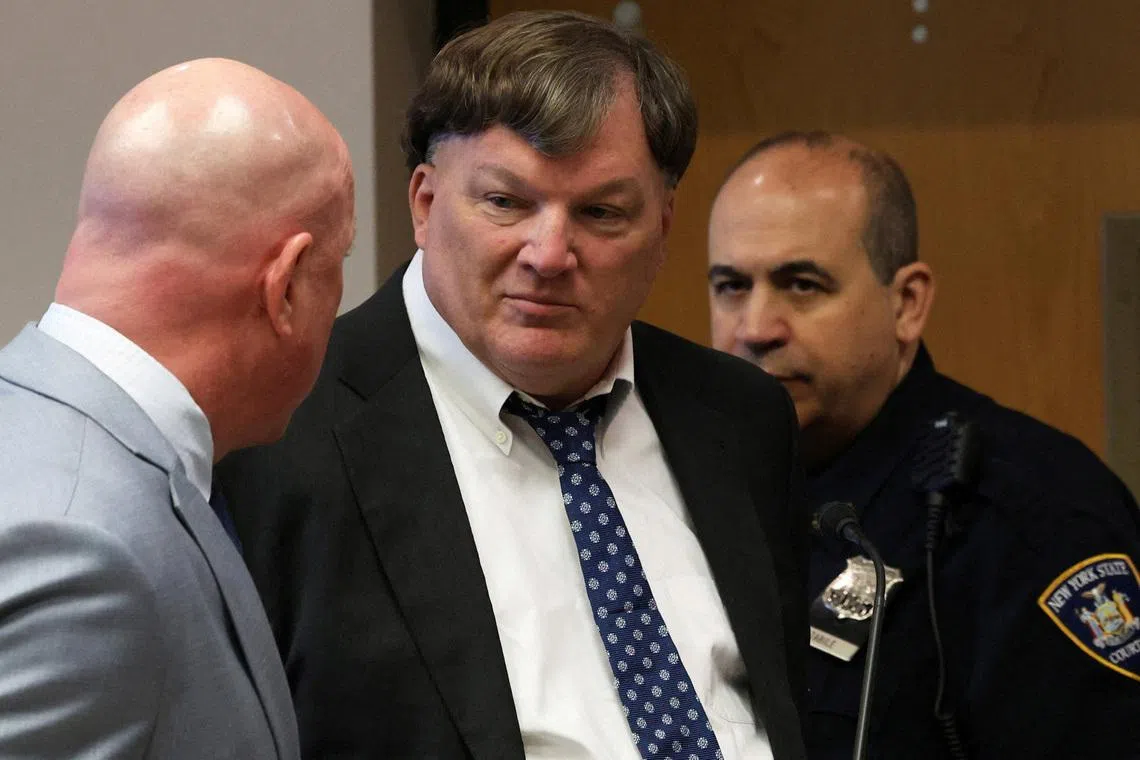 Rex A. Heuermann, who was accused of the murders of eight women during a 17-year killing spree, in which he had been dubbed the Gilgo Beach serial killer, pleads guilty at court in Riverhead, New York, U.S. April 8, 2026.  James Carbone/Pool via REUTERS