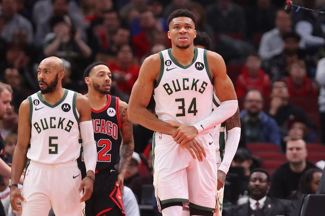 Giannis Antetokounmpo left the game in the second quarter shortly after a heavy collision with a stanchion.