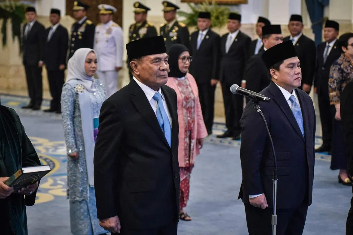 Retired general Djamari Chaniago (left) joins other military figures in Indonesia President Prabowo Subianto’s new Cabinet.