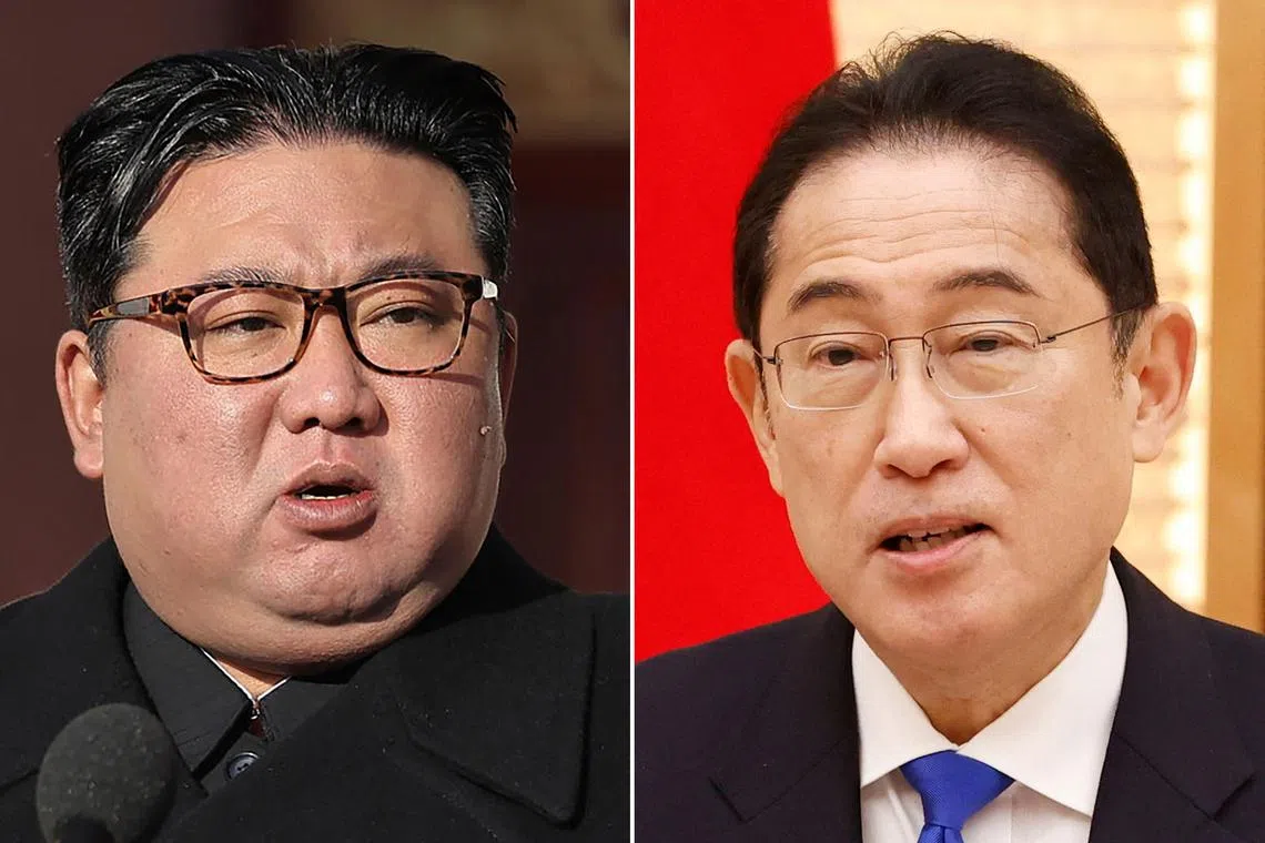 Japanese Prime Minister Fumio Kishida (right) has requested a summit with North Korea's Kim Jong Un.
