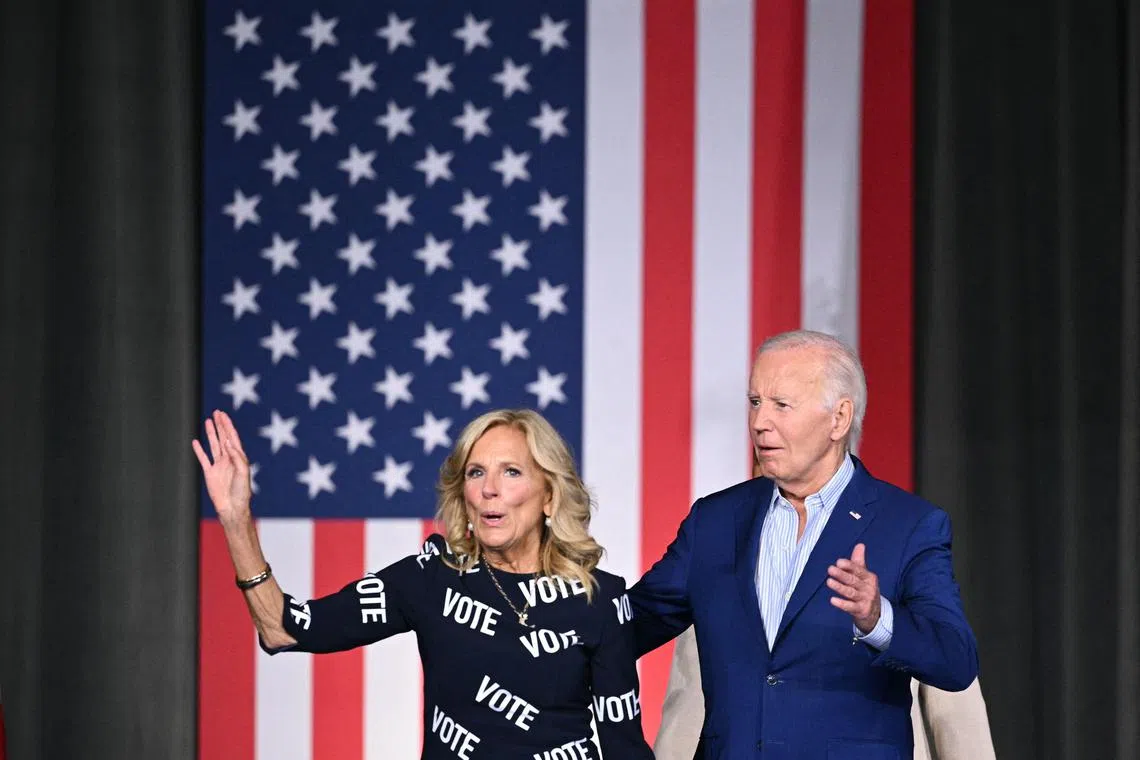 US President Joe Biden and First Lady Jill Biden arriving for a post-debate rally in Raleigh, North Carolina, on June 28.