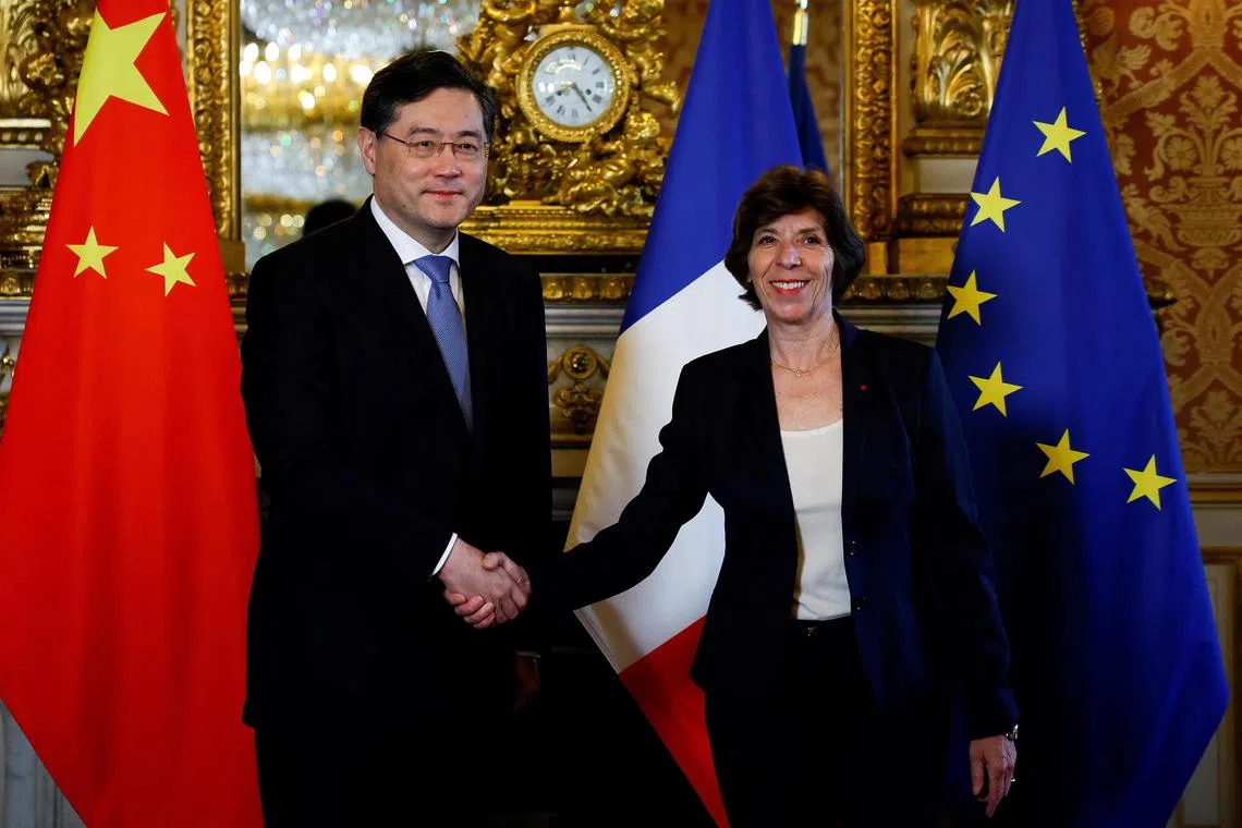 Chinese Foreign Minister Qin Gang met his French counterpart Catherine Colonna in Paris on Wednesday.