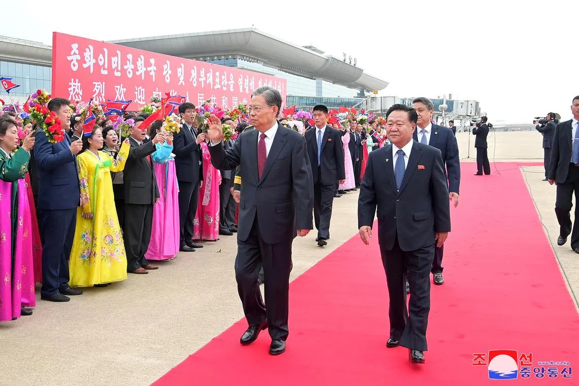 Mr Zhao Leji (left) is on an official goodwill visit to North Korea from April 11 to 13.