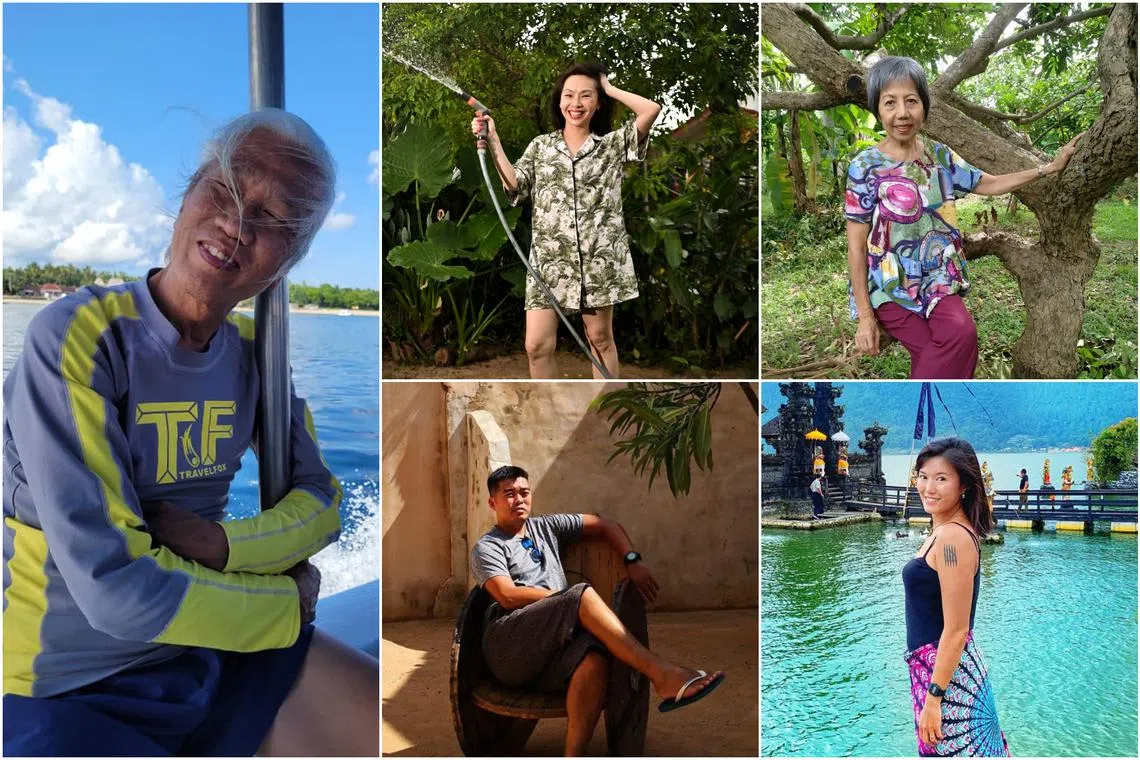 Singaporeans who have retired or plan to retire overseas (clockwise from left) are Mr Joseph Mok, Ms Maddy Barber, Ms Caroline Cheng, Ms Jean Voronkova and Mr Nickle Foo.