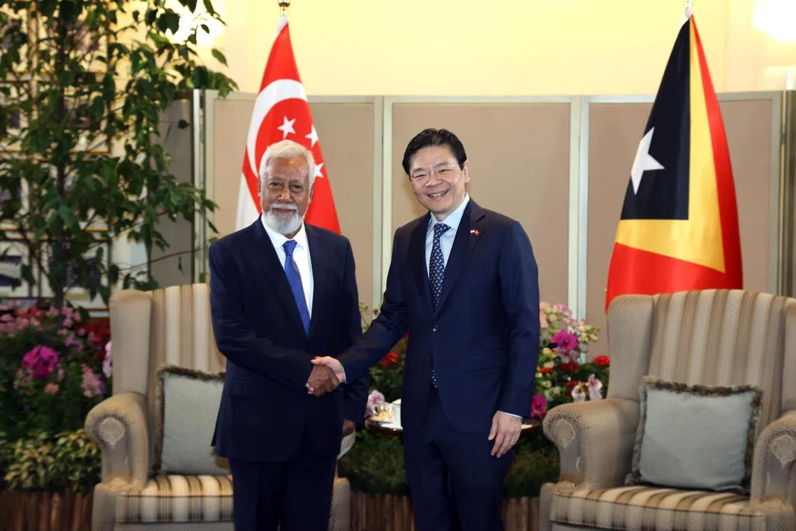 CMG20250714-KwongKC01/邝启聪/李庚洧/Official Visit of Prime Minister of the Democratic Republic of Timor-Leste Xanana Gusmão: Ceremonial Welcome and meeting with PM Lawrence Wong/ MFA Old Tanglin office