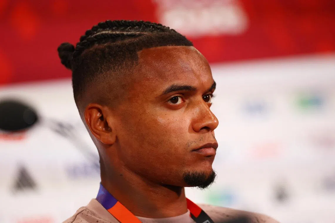 Soccer Football - FIFA World Cup 2026 - Switzerland Press Conference - BC Place, Vancouver, Canada - June 23, 2026 Switzerland's Manuel Akanji during the press conference REUTERS/Albert Gea
