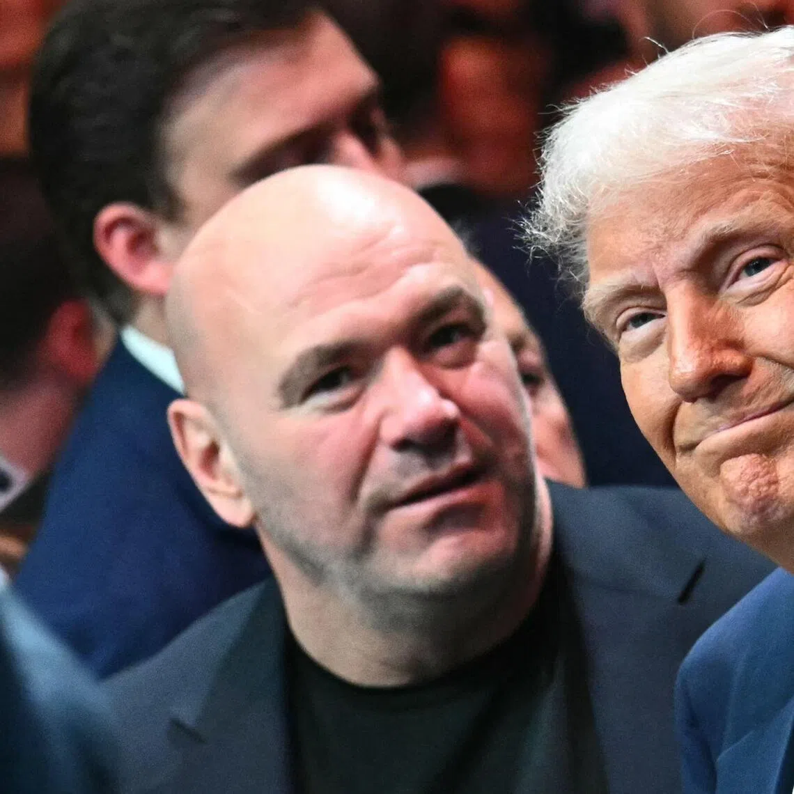 CEO and President of the Ultimate Fighting Championship (UFC) Dana White (L) and US President Donald Trump attend UFC 314 at the Kaseya Center in Miami, Florida, on April 12.
