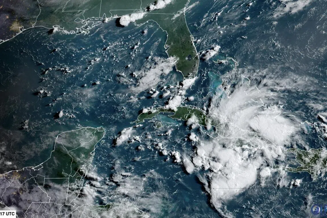 A satellite image provided by the National Oceanic and Atmospheric Administration shows a storm - which became tropical storm Debby - moving toward the Gulf of Mexico on Aug 2, 2024.