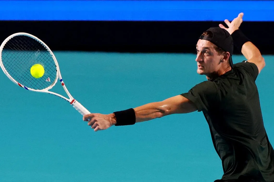 Tennis - ATP 500 - Mexican Open - Arena GNP Seguros, Acapulco, Mexico - February 24, 2026 France's Terence Atmane in action during his round of 32 match against Bulgaria's Grigor Dimitrov REUTERS/Henry Romero