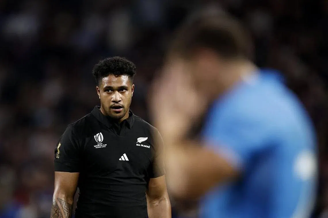 Rugby Union - Rugby World Cup 2023 - Pool A - New Zealand v Uruguay - Groupama Stadium, Lyon, France - October 5, 2023 New Zealand's Leicester Fainga'anuku REUTERS/Benoit Tessier