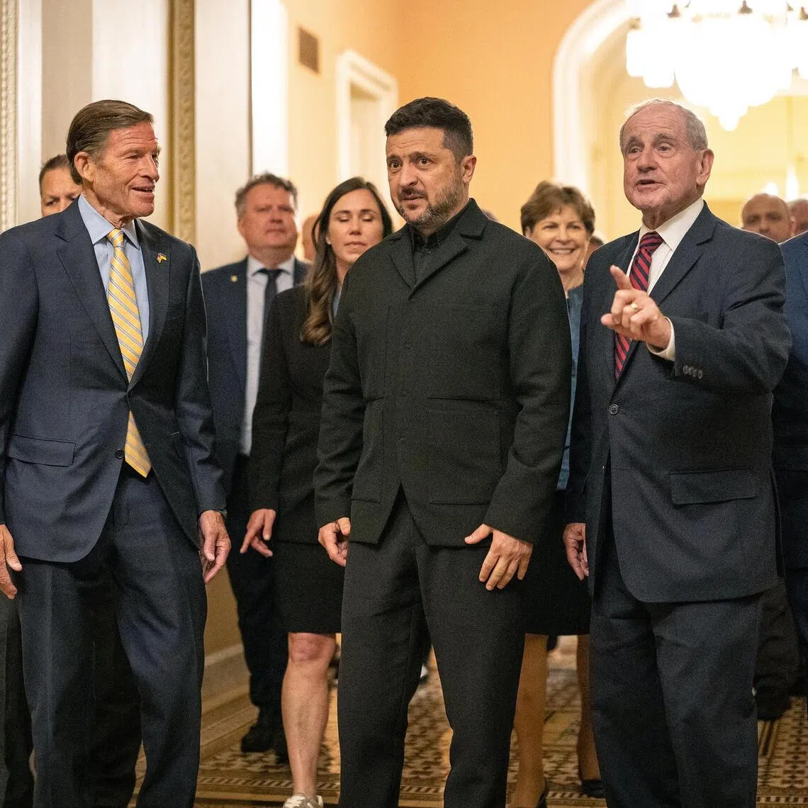 Ukrainian President Volodymyr Zelensky (centre) visiting senators in Washington on July 28.