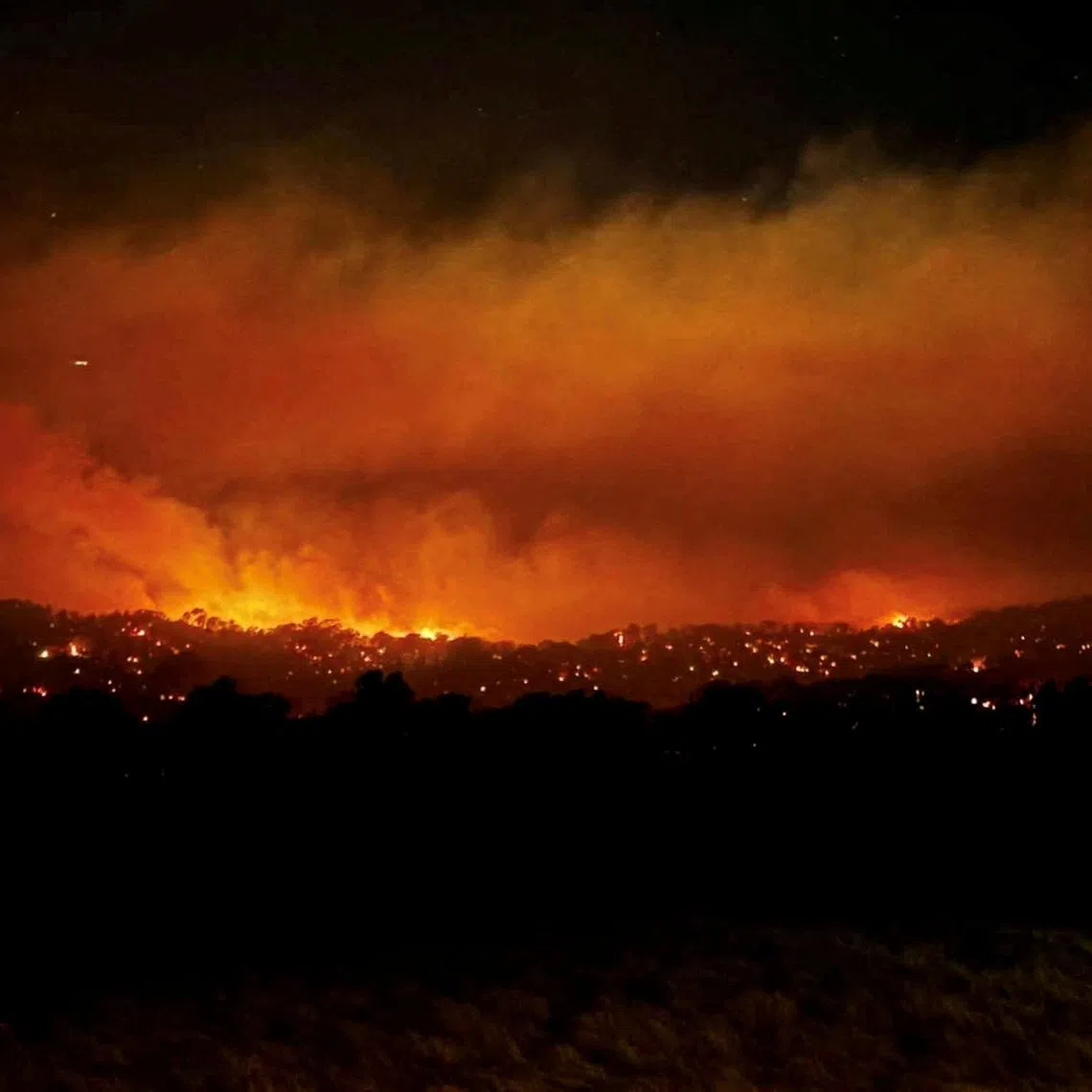 The Longwood bushfire burns, in a location given as Longwood, Victoria, Australia on Jan 7.