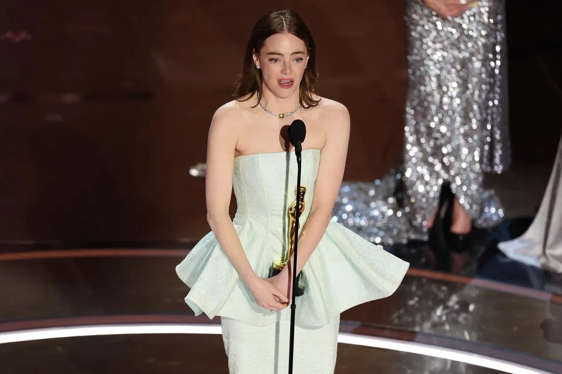 Emma Stone wins the Oscar for Best Actress for Poor Things during the 96th Academy Awards on March 10.