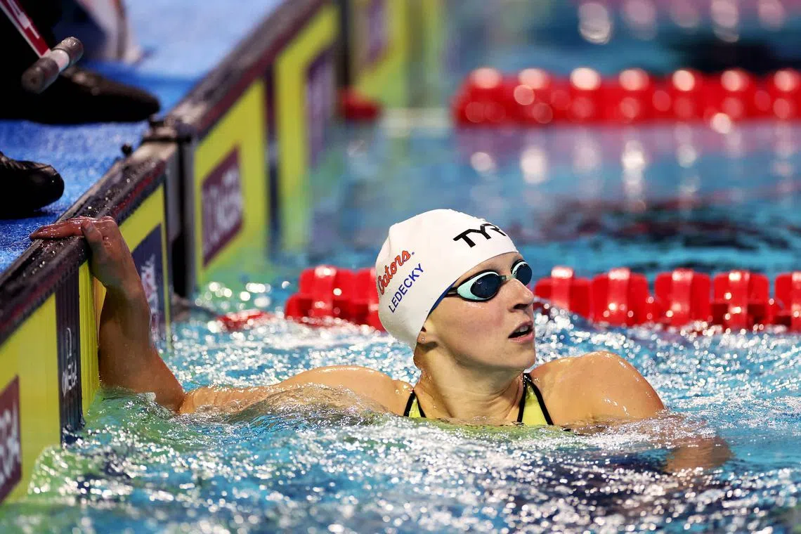 Katie Ledecky competes in the 400m freestyle at the US swimming championships in Indianapolis.