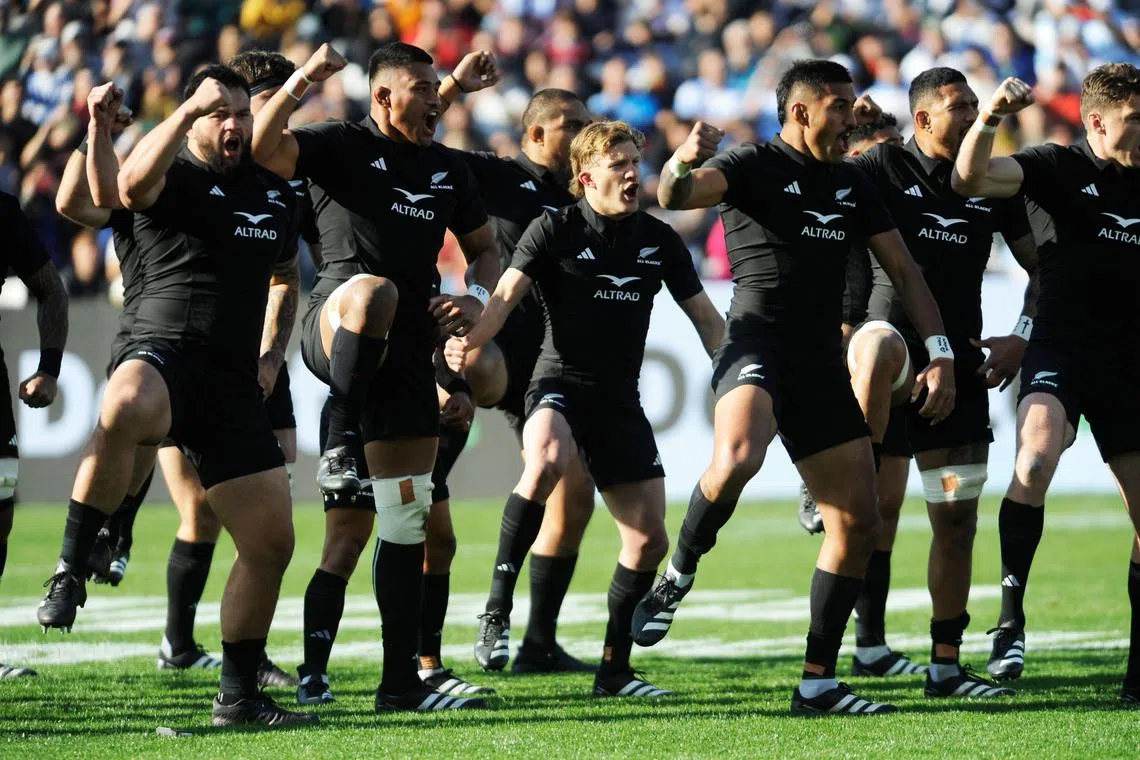 New Zealand performing the Haka ahead of their Rugby Championship clash with Argentina in Mendoza, Argentina, on July 8.