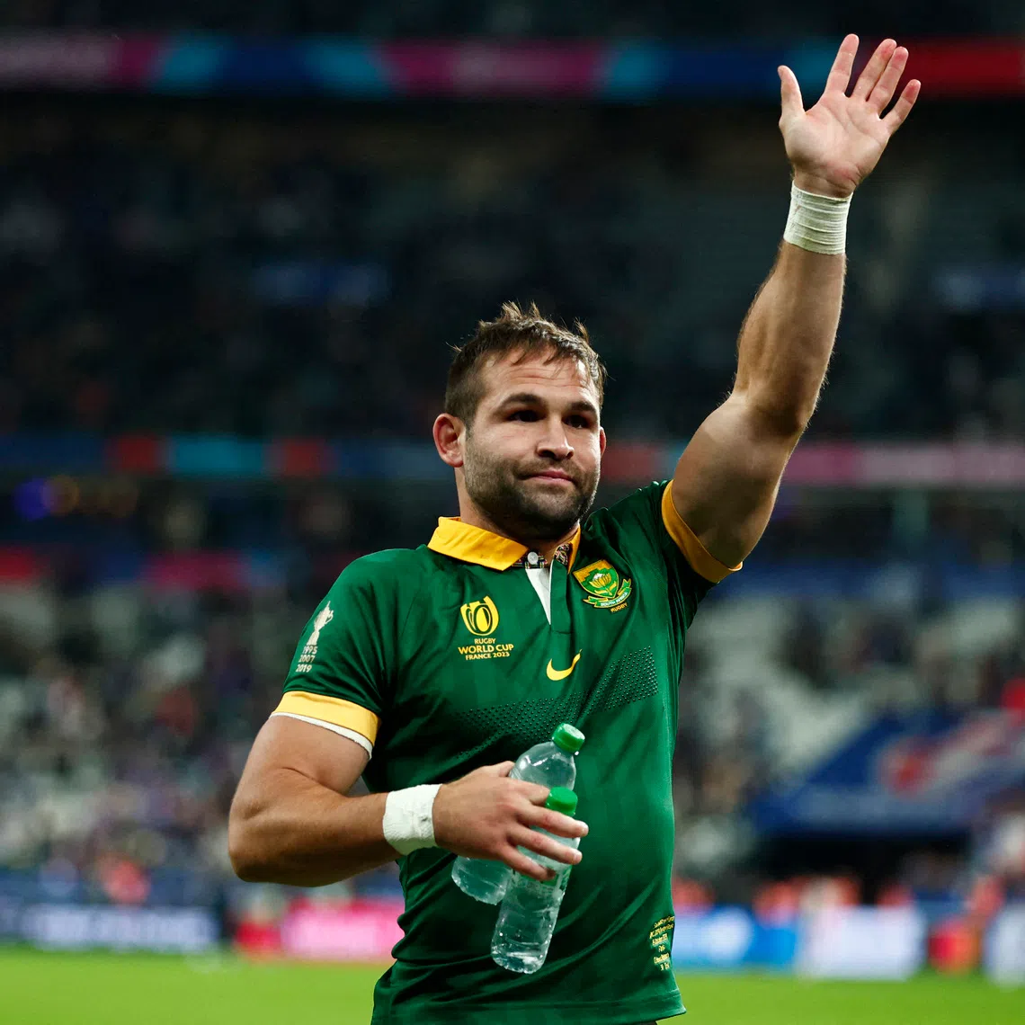 Rugby Union - Rugby World Cup 2023 - Quarter Final - France v South Africa - Stade de France, Saint-Denis, France - October 15, 2023 South Africa's Cobus Reinach celebrates after the match REUTERS/Gonzalo Fuentes