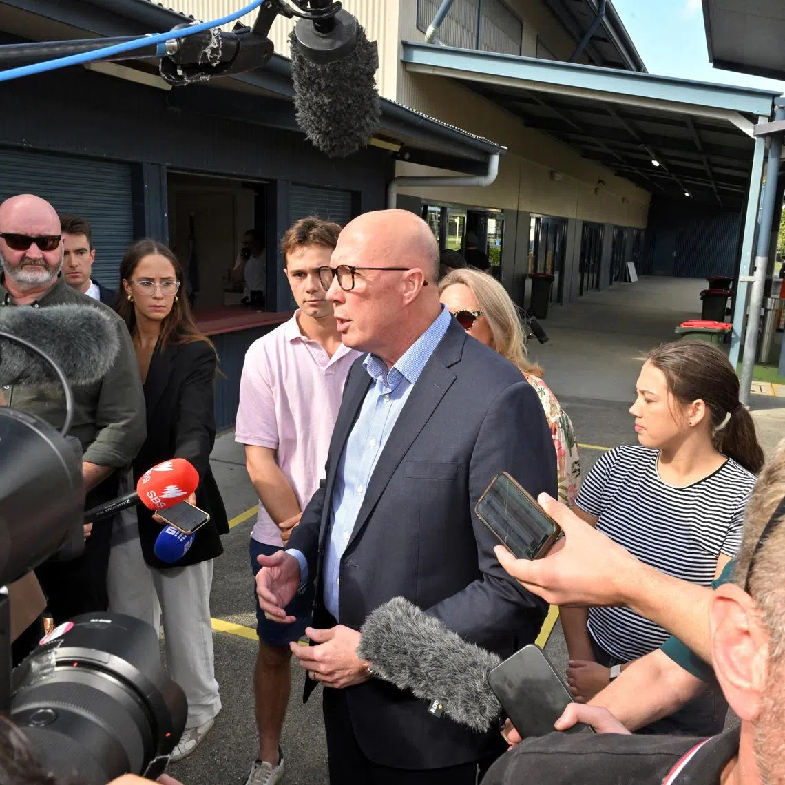 Leader of the Opposition Peter Dutton speaks with the media after casting his ballot at the Albany Creek State School in Albany Creek, Brisbane, Australia, May 3, 2025. AAP Image/Mick Tsikas/via REUTERS