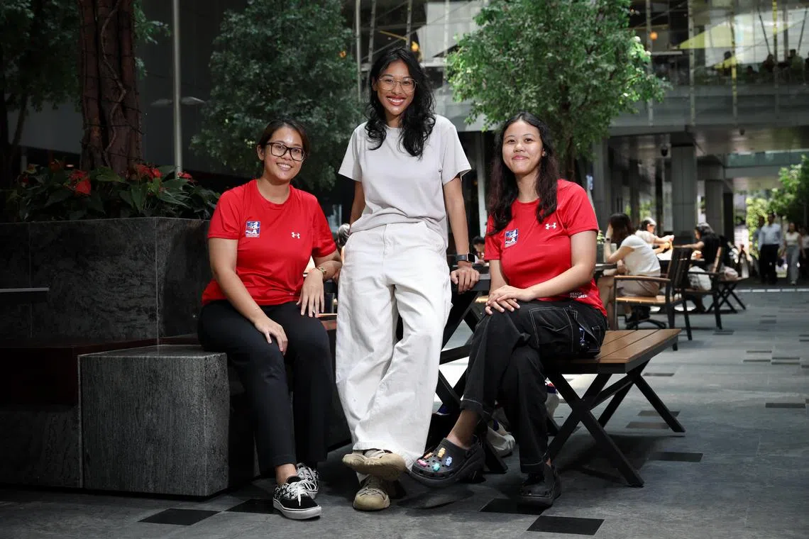 (From left) Sisters Nadhirah Roslan, Nadhrah Roslan and Nadia at the registration launch of the Great Eastern Women's Run 2025 on May 26. 