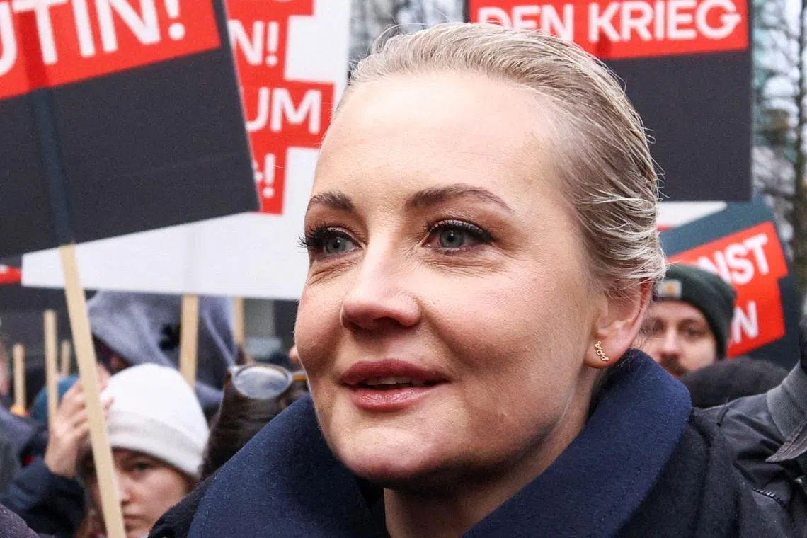 FILE PHOTO: Yulia Navalnaya, the widow of late Russian opposition leader Alexei Navalny, attends a \"No to Putin! No to war in Ukraine! Freedom for political prisoners!\" protest in Berlin, Germany, November 17, 2024. REUTERS/Lisi Niesner/File Photo