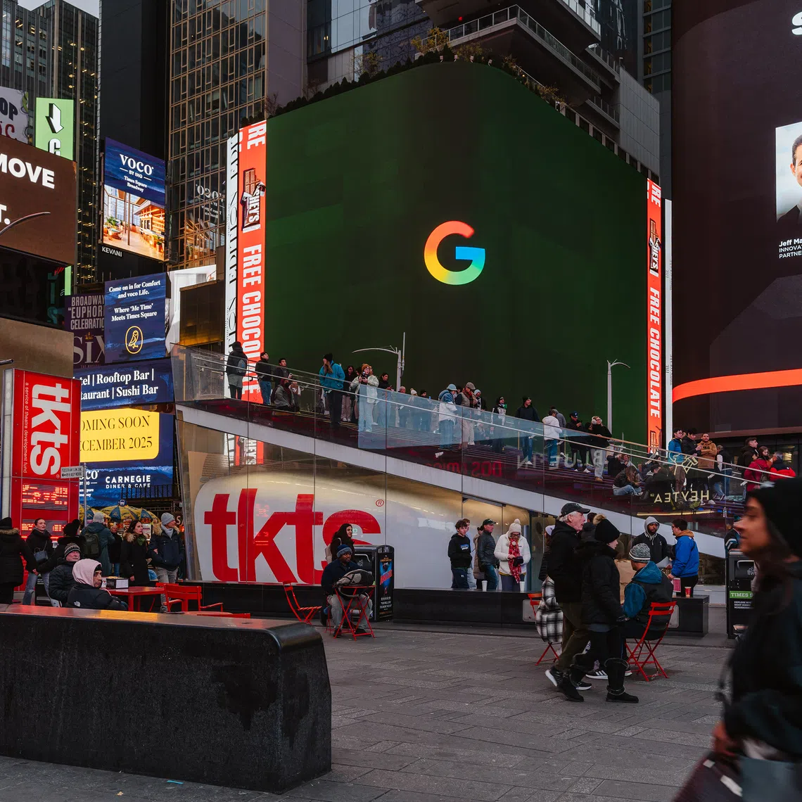 An ad for Google, at Times Square in New York. A US federal judge ruled on Sept 2 that Google must make changes to address its advertising technology monopoly, but would not need to break up that business.