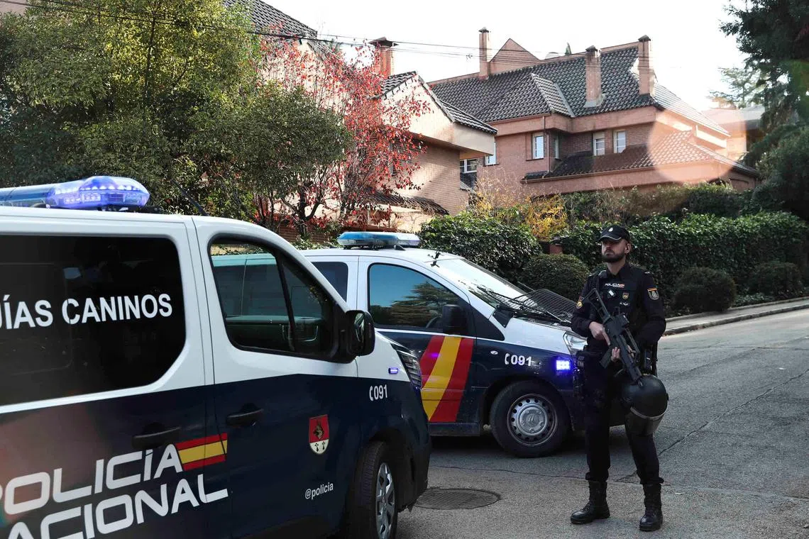 Police cordoned off the compound in the Spanish capital and started searching the area with sniffer dogs.