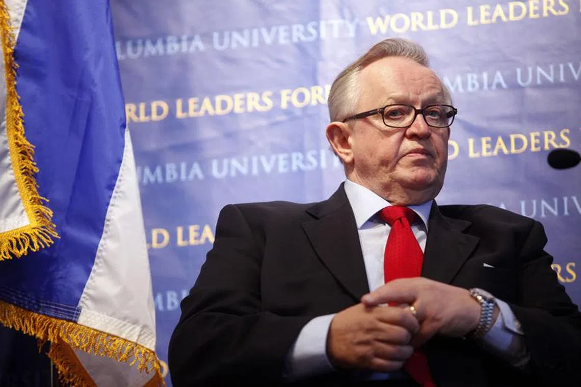 Finland's former president Martti Ahtisaari attends the 2009 World Leaders Forum at Columbia University in New York September 21, 2009. REUTERS/Eric Thayer (UNITED STATES POLITICS)