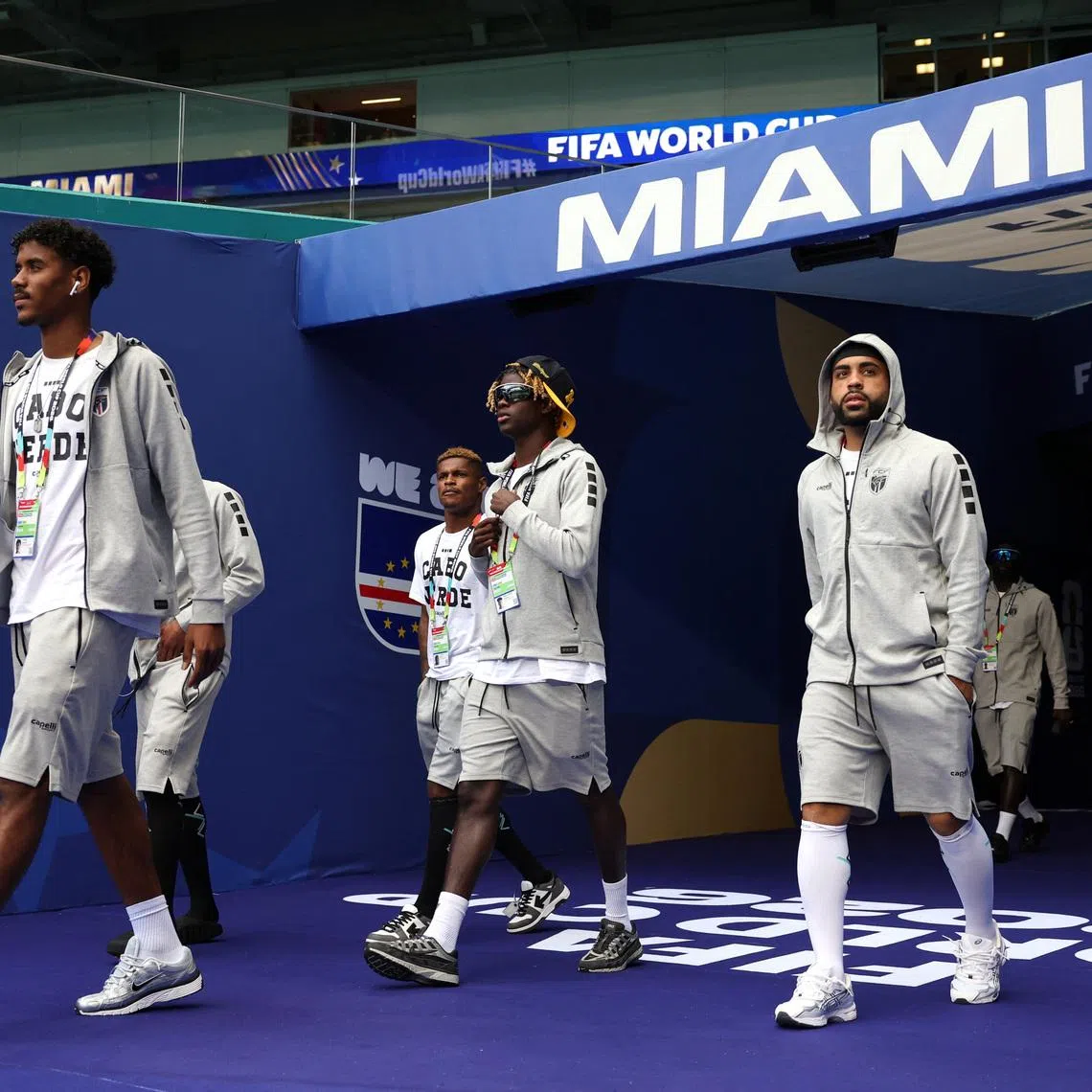 Soccer Football - FIFA World Cup 2026 - Cape Verde pre-match walkaround at Miami Stadium - Miami Stadium, Miami Gardens, Florida, U.S. - June 20, 2026 Cape Verde players during the pre-match walkaround REUTERS/Paul Childs