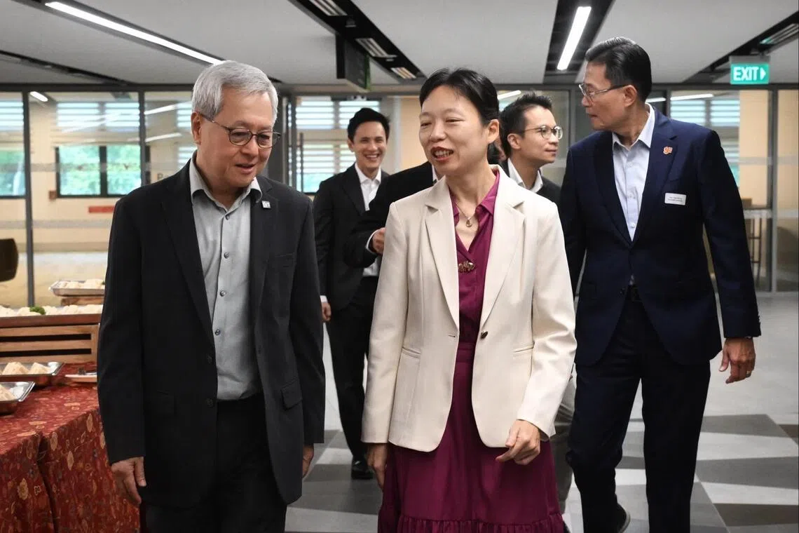 From left: Singapore Institute of Technology president Chua Kee Chaing, Acting Manpower Minister Jasmin Lau and GlobalFoundries Singapore senior vice-president and general manager Tan Yew Kong at the SG AI Xchange on Sept 17, 2026.