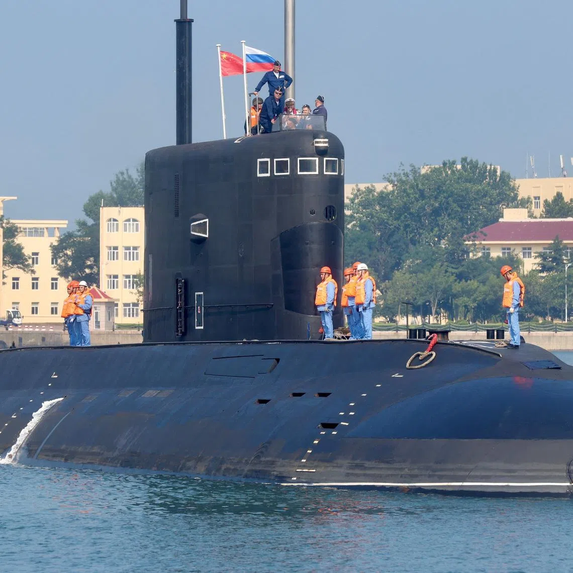 Russian Navy Kilo-class submarine Ufa arrives at a military port ahead of the \"Joint Sea-2026\" joint naval exercise between the Chinese and Russian navies in Qingdao, Shandong province, China, July 5, 2026. cnsphoto via REUTERS   ATTENTION EDITORS - THIS IMAGE WAS PROVIDED BY A THIRD PARTY. CHINA OUT. NO COMMERCIAL OR EDITORIAL SALES IN CHINA
