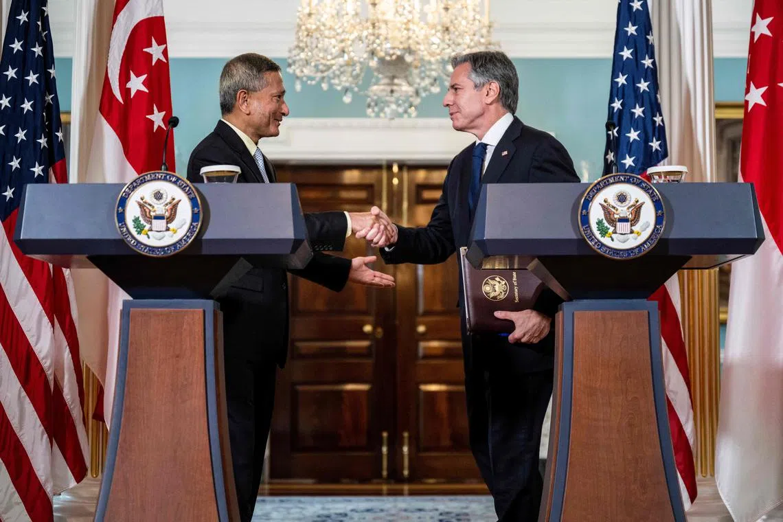 Foreign Minister Vivian Balakrishnan (left) and US Secretary of State Anthony Blinken said Singapore and the US would intensify climate cooperation in five areas.