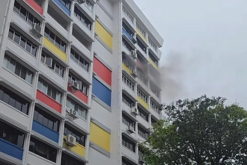 The fire broke out on the 11th floor of Block 34 Teban Gardens Road in Jurong on the afternoon of Feb 17, 2026.
