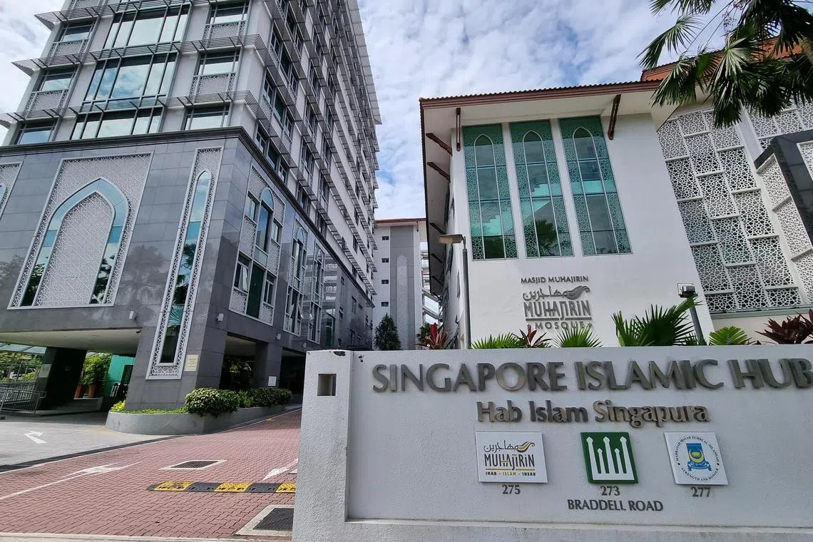 Entrance to the Singapore Islamic Hub which houses Madrasah Irsyad Zuhri Al-Islamiah, Masjid Muhajirin (right) and Majlis Ugama Islam Singapura (MUIS, left) on Sep 8, 2021. A new Covid-19 cluster has emerged at Madrasah Irsyad Zuhri Al-Islamiah, an Islamic religious school at Braddell Road, with eight cases in total, said MOH. Six cases were added to the cluster on Sept 7.