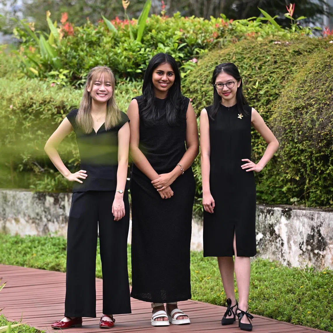 SPH Media journalism scholarship recipients (from left) Megan Wee, Vishruta Nandakumar and Stacey Ngiam.