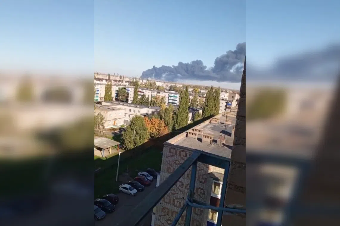 A screengrab from an online vdeo that is said to show the latest attack by Ukraine on the Salavat plant in Russia.