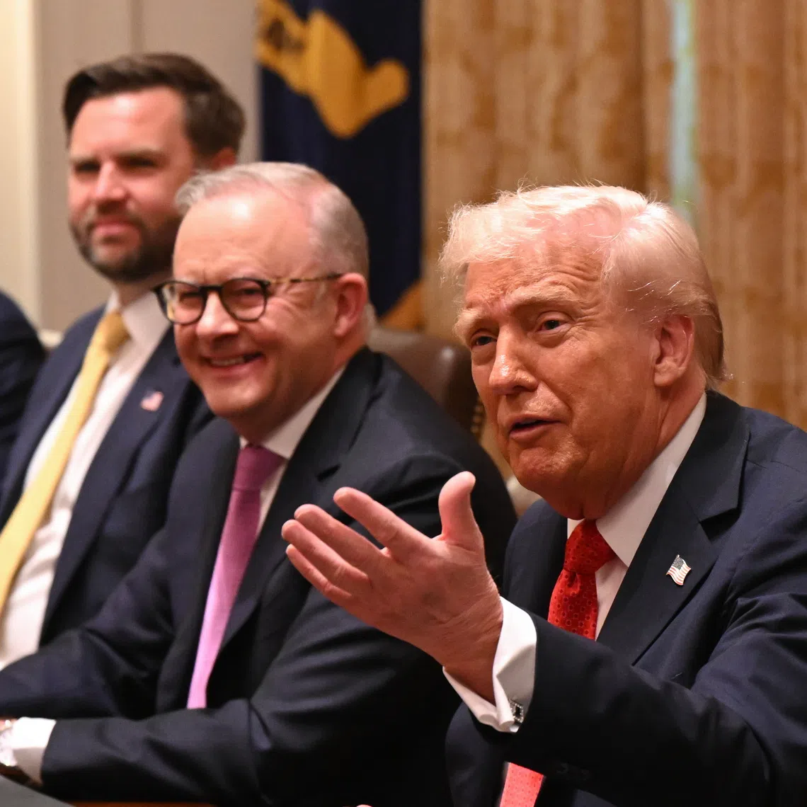 US President Donald Trump speaks during a meeting with Australian Prime Minister Anthony Albanese in the Cabinet Room at the White House in Washington, DC, on Oct, 20, 2025.  