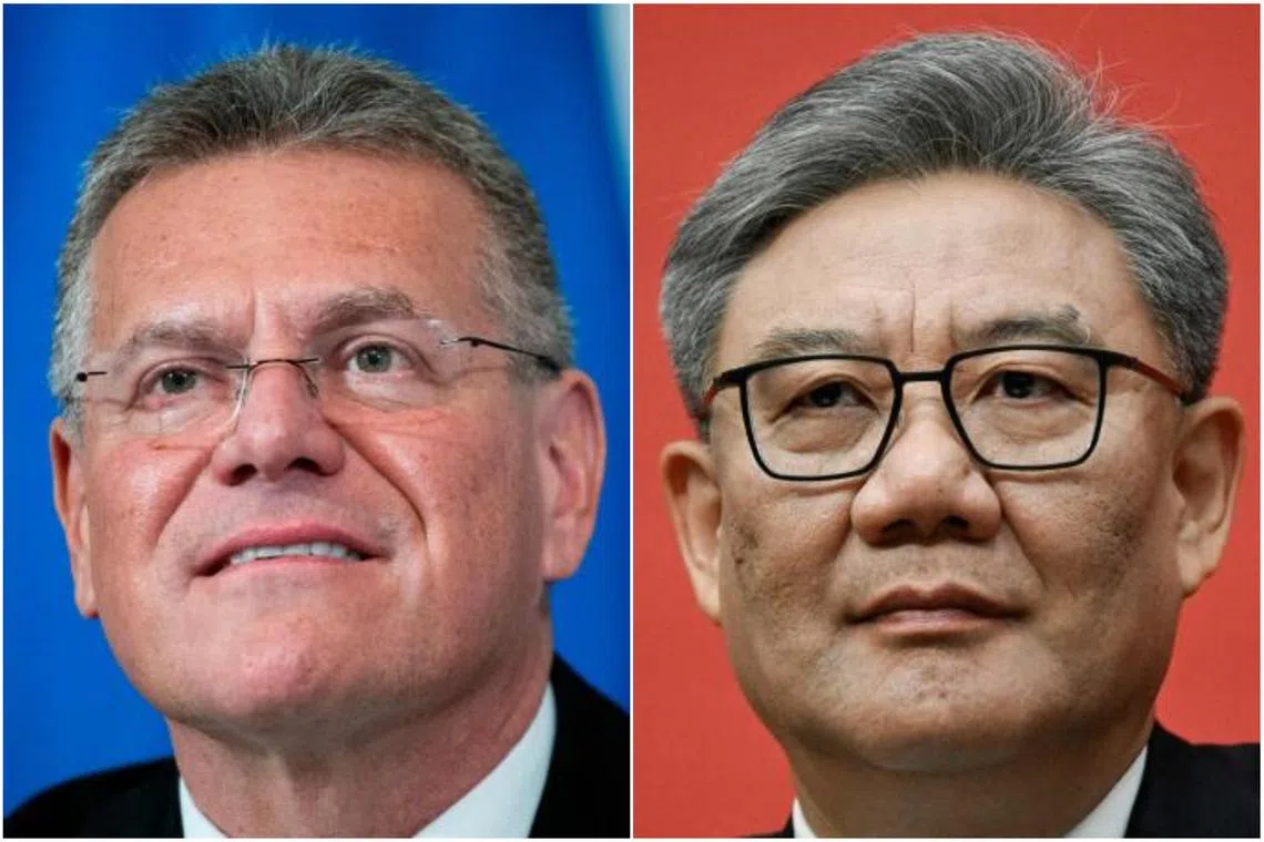 EU trade commissioner Maros Sefcovic (left) said following talks with visiting Chinese Commerce Minister Wang Wentao that “the status quo is not an option”.