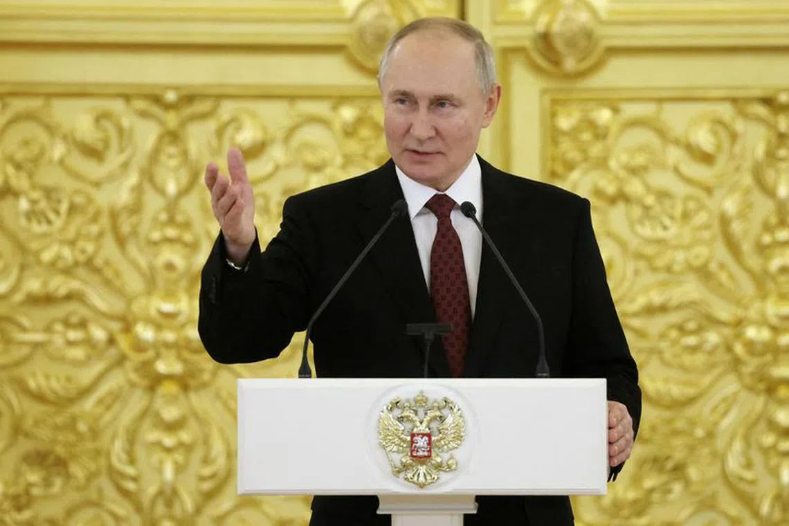 FILE PHOTO: Russian President Vladimir Putin delivers a speech during a ceremony to receive diplomatic credentials from newly appointed foreign ambassadors at the Grand Kremlin Palace in Moscow, Russia, December 4, 2023. Sputnik/Vyacheslav Prokofyev/Pool via REUTERS