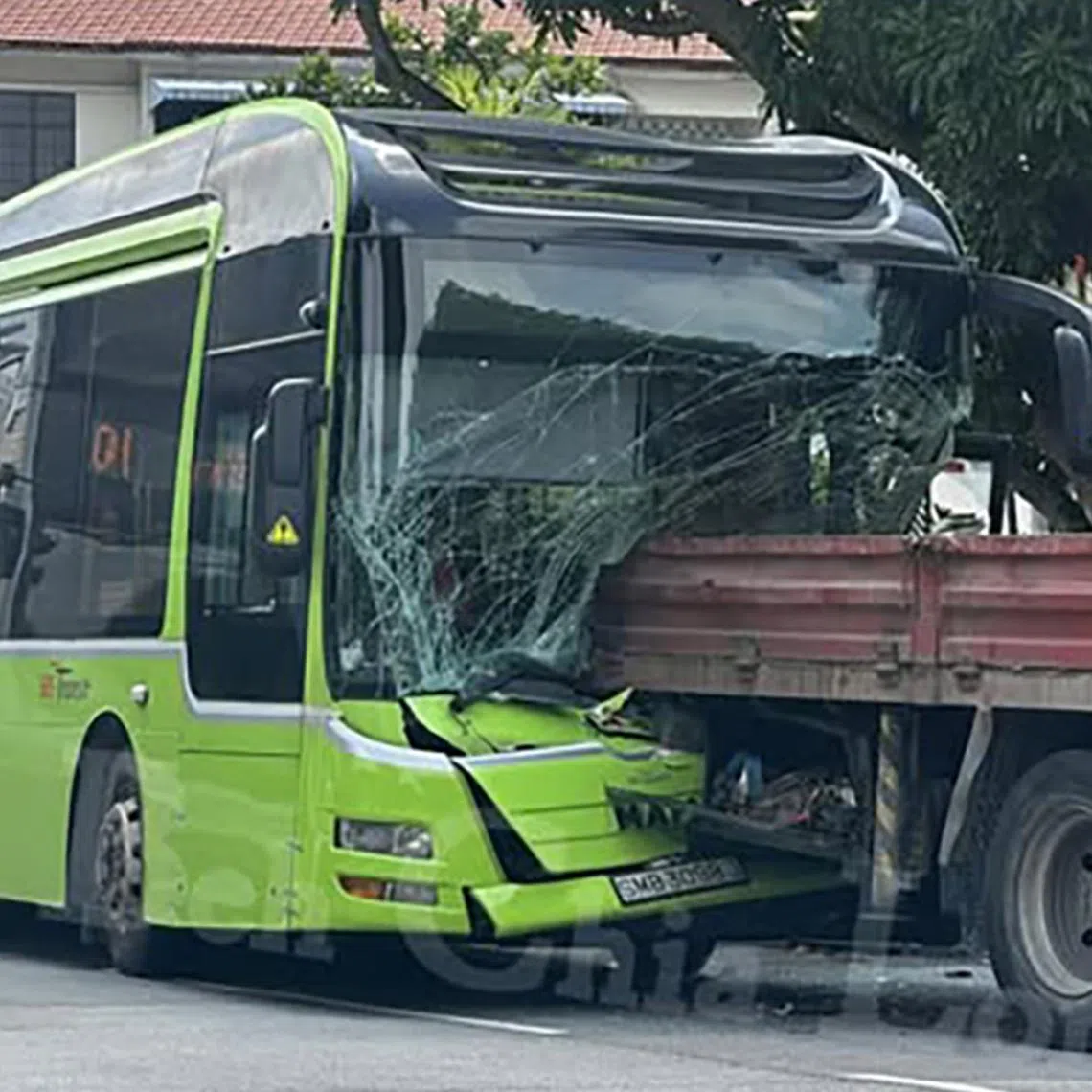 The bus driver was later rescued by the Singapore Civil Defence Force using hydraulic rescue tools.
